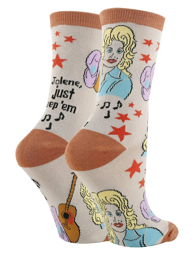 Just Keep 'em | Women's Jolene Funny Crew Socks at Sew Bonita in Corpus Christi, TX.