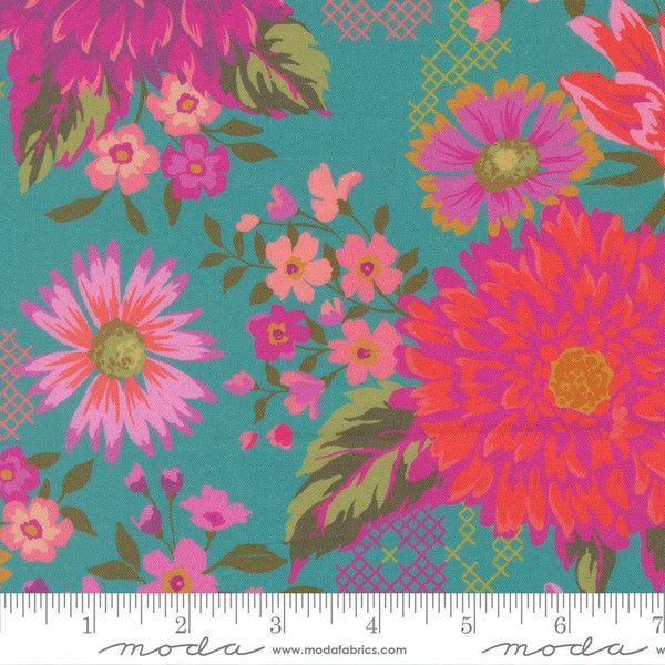 Parlor Happy Blooms Teal- FQ