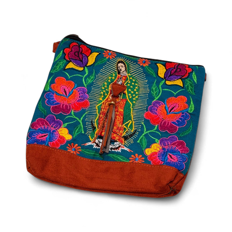 Suede Virgen de Guadalupe (Virgin Mary) Crossbody Bag