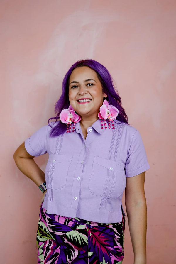 Yucatán Cropped Guayabera (Lavender)