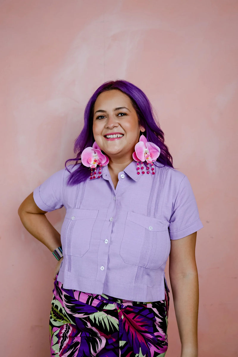 Yucatán Cropped Guayabera (Lavender)