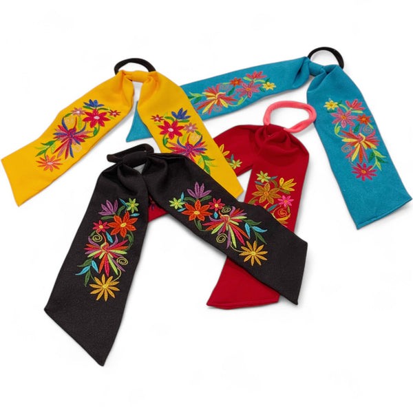 Embroidered Scrunchie Bow Ties