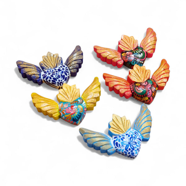 Hand Painted Wooden Hearts with Wings