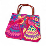Embroidered Floral Peacock Suede Tote Bag