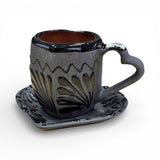 Black Heart Shaped Engobe Mug and Saucer Set
