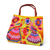 Embroidered Floral Peacock Suede Tote Bag