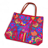 Embroidered Giraffe Suede Tote Bag