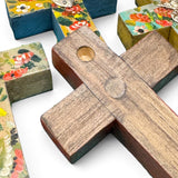 Small Hand Painted Wooden Crosses w/ Single Milagros