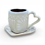 Cream Heart Shaped Engobe Mug and Saucer Set