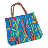 Embroidered Cactus Desert Suede Tote Bag