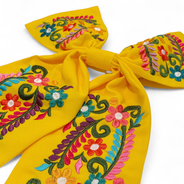 Embroidered Hair Bow (Multiple Colors)