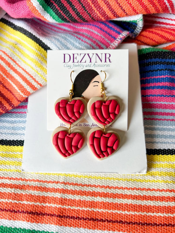 Red Concha Corazon Earrings