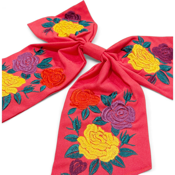 Embroidered Rose Hair Bow