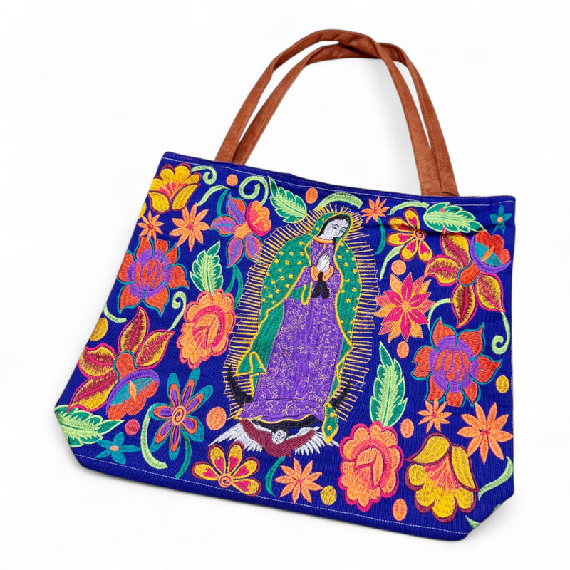 Embroidered Guadalupe Suede Tote Bag