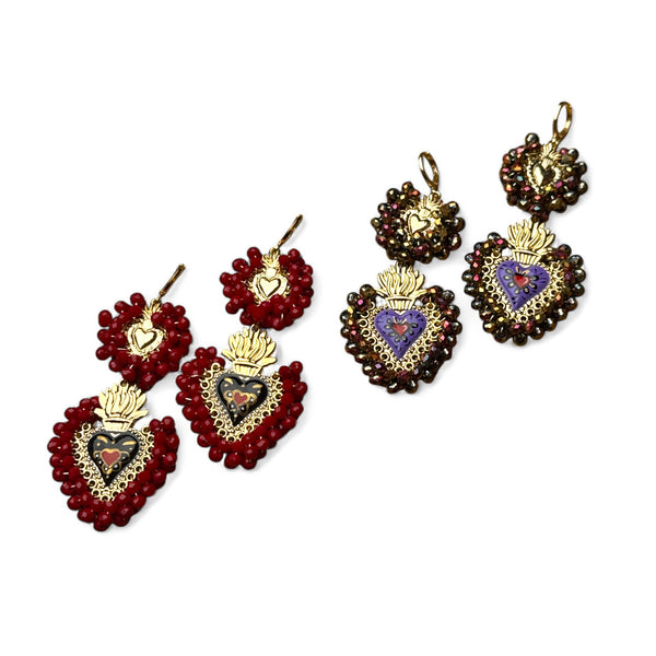 Two Tier Heart Crystal Earrings