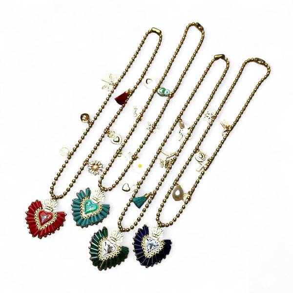 Mixed Charm Colibri Sacred Heart Necklace
