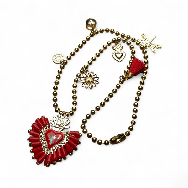 Mixed Charm Colibri Sacred Heart Necklace