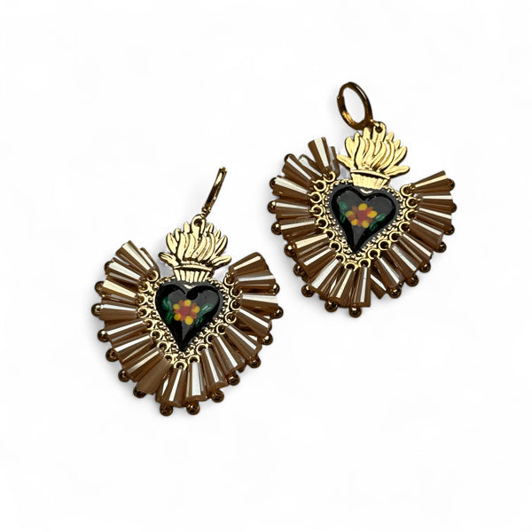 Floral Sacred Heart Crystal Earrings
