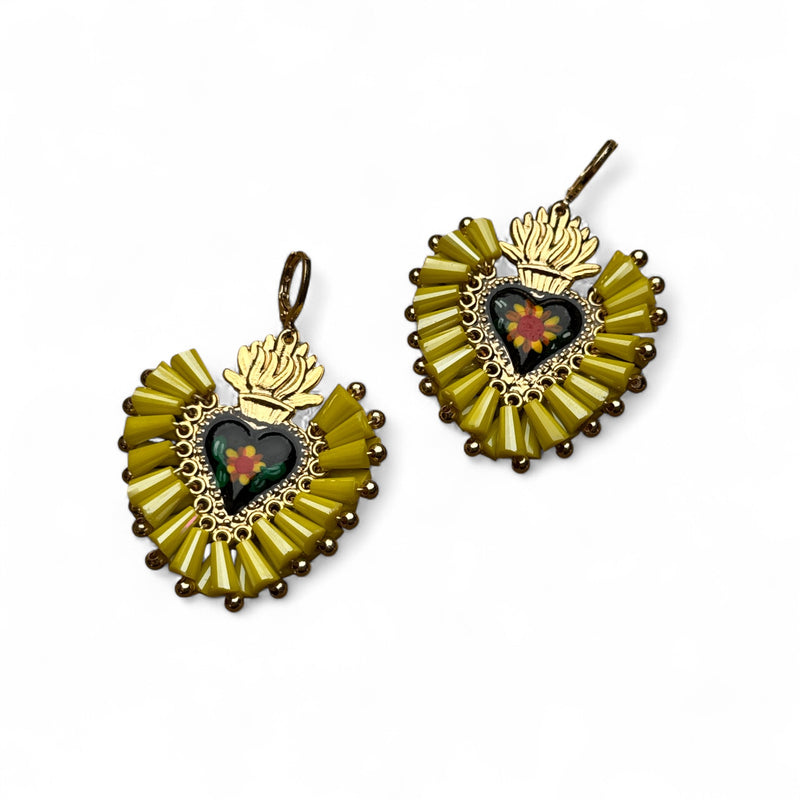 Floral Sacred Heart Crystal Earrings