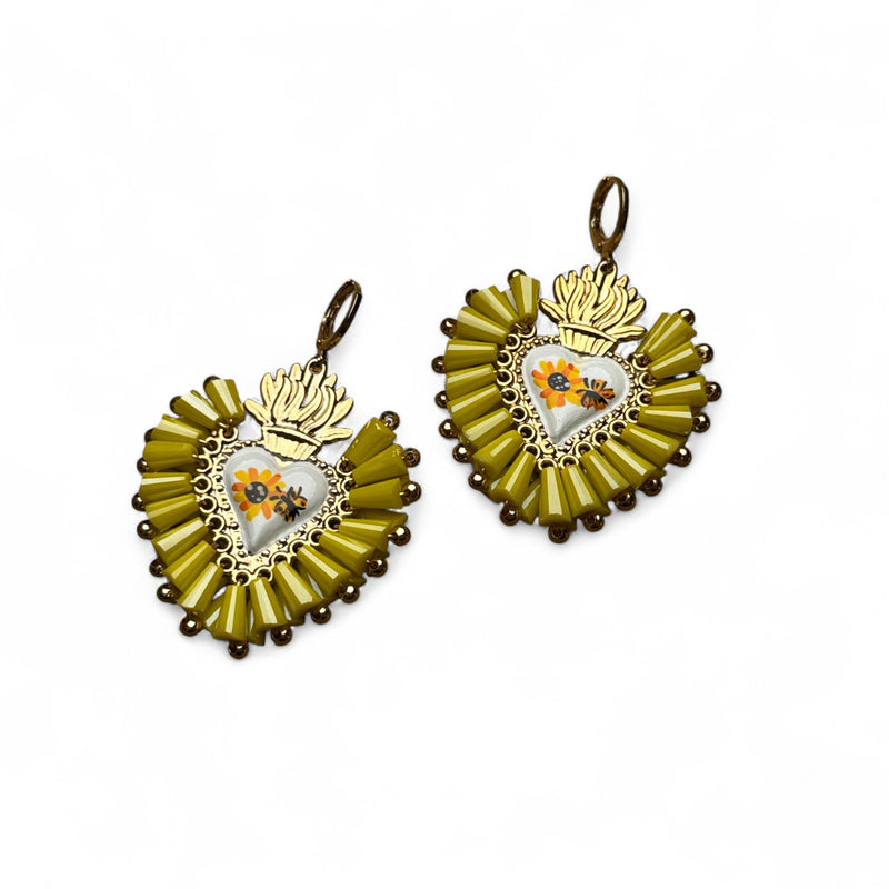Floral Sacred Heart Crystal Earrings