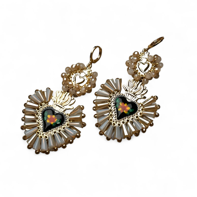 Two Tier Floral Crystal Earrings