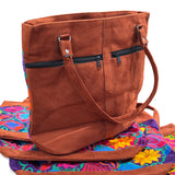 Embroidered Floral Pattern Vegan Suede Purse Tote Bag