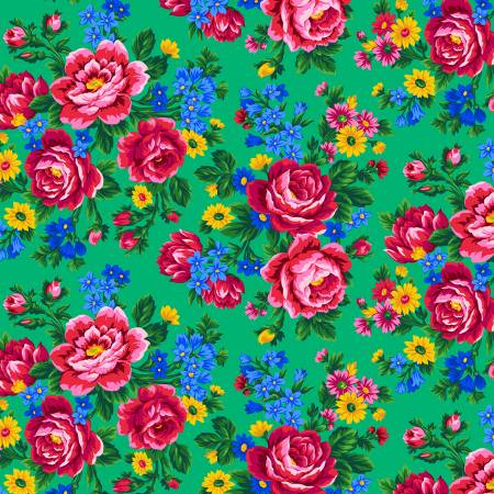 F2391 Emerald Green Kokum Scarf Floral