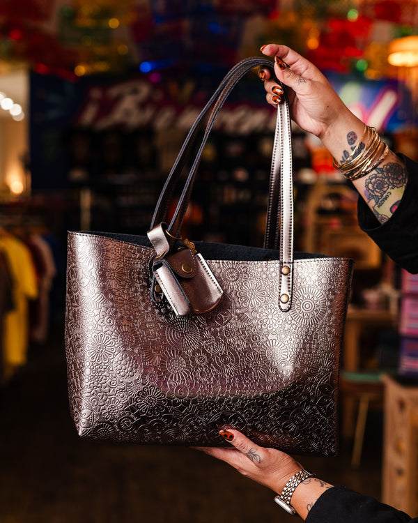 Pewter Embossed Leather Tote