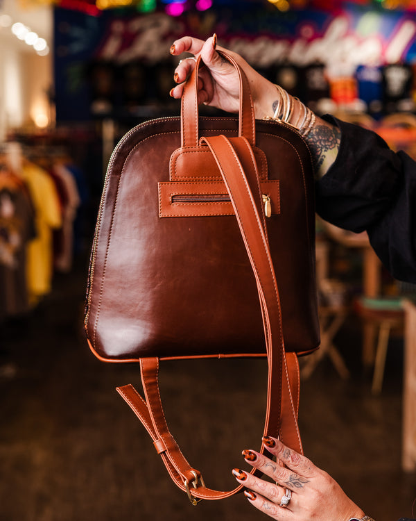 Brown Leather Embossed Backpack