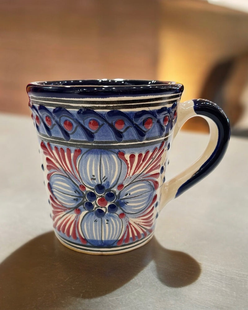 Blue and Maroon Floral Talavera Mug