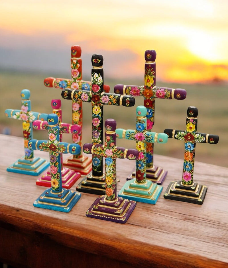 hand painted wood crosses from mexico at sew bonita in corpus christi texas