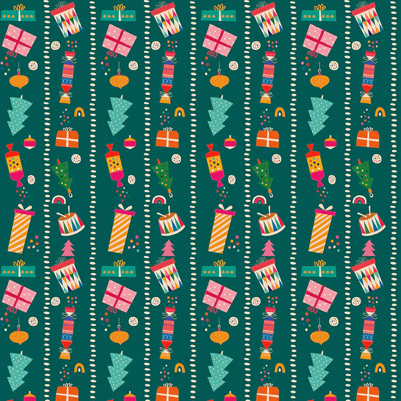 Modern Holiday Green Present Stripe- FQ