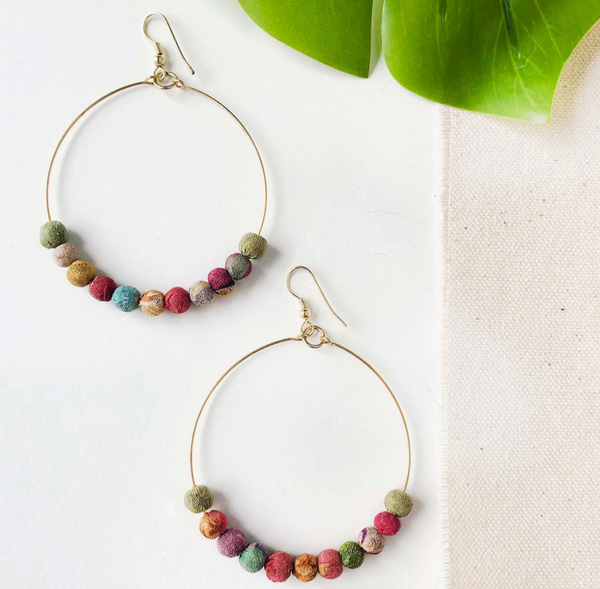 Kantha Beaded Hoop Earrings