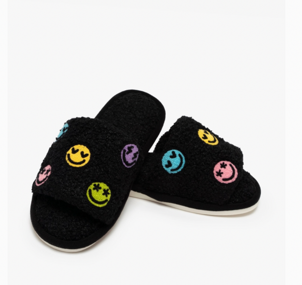 Black Happy All Over Slippers