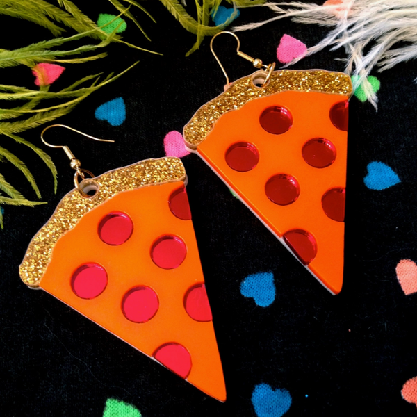 Glitter Crust Pizza Acrylic Earrings