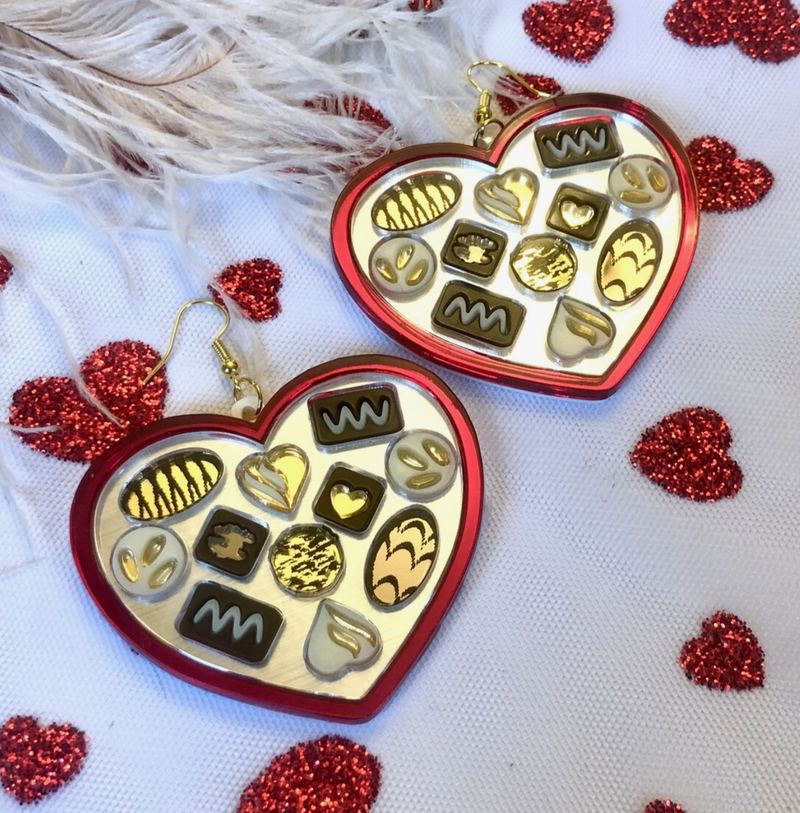 Heart Shaped Chocolate Box Acrylic Earrings