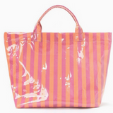 Fuchsia & Orange Striped Vinyl Tote Bag