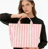 Pink & Yellow Striped Vinyl Tote Bag