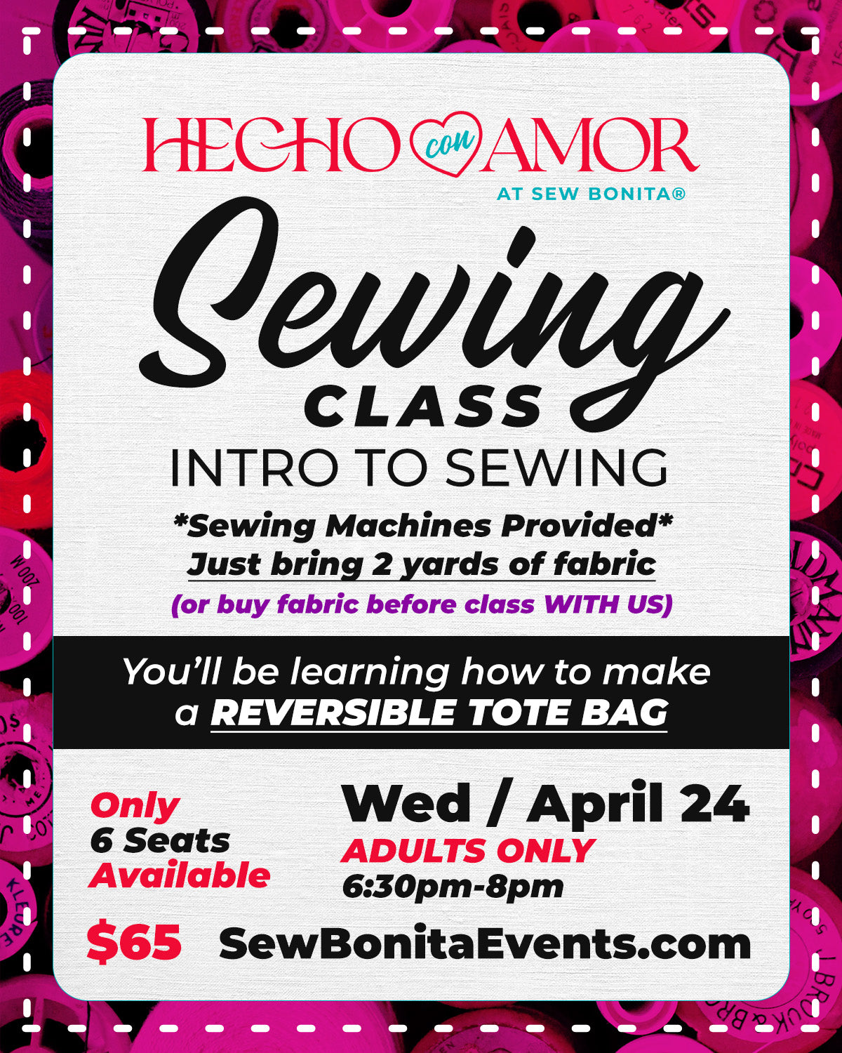 April 24th / Adult Intro to Sewing Class – Sew Bonita