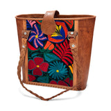 Leather Embroidered Structured Tote Bag