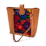 Leather Embroidered Structured Tote Bag