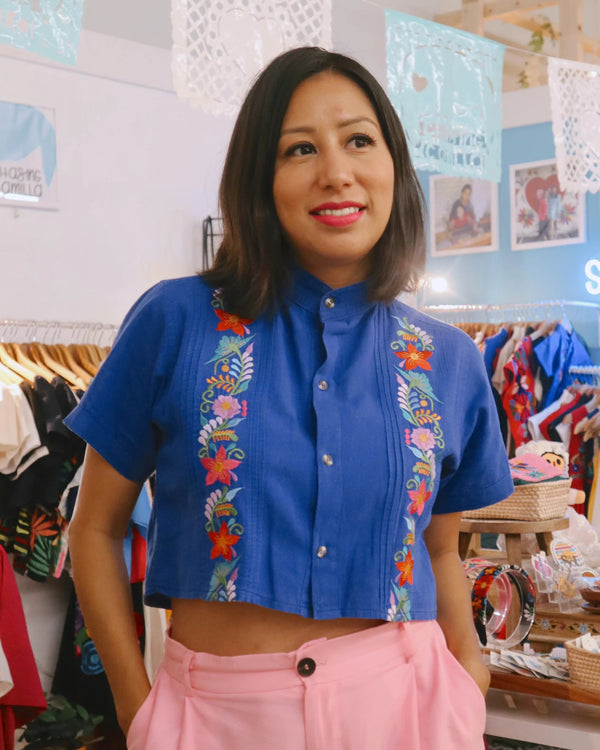 Summer Cropped Guayabera (Pink)