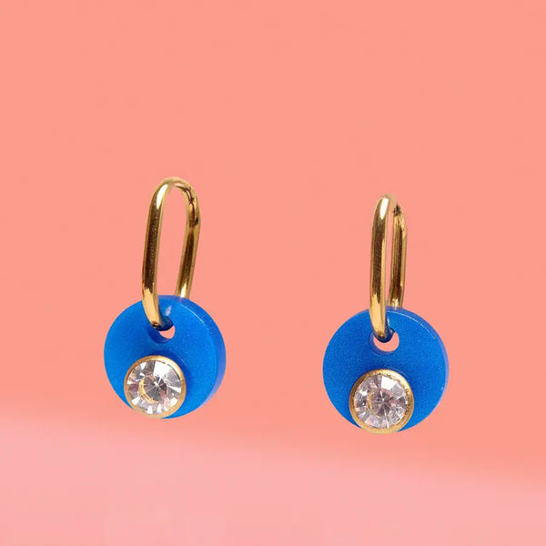 Deco Glam Medallion Oval Hoops- Royal Blue