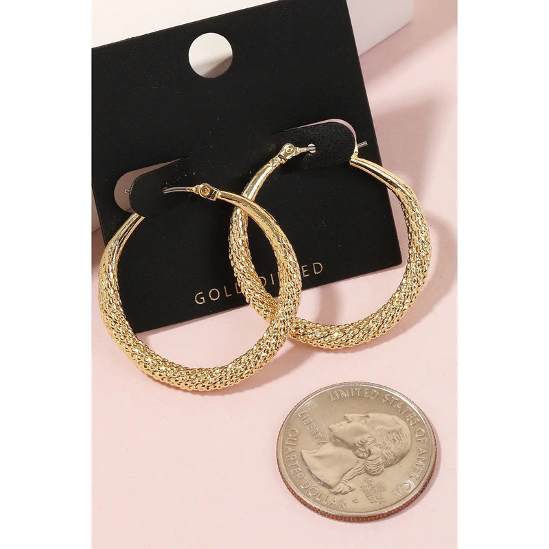 Gold Dipped Textured Hoop Earrings at Sew Bonita in Corpus Christi, TX.