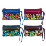 Cactus Embroidered Floral Suede Wristlet Bag