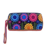 Large Floral Embroidered Pouch Wristlet Bag