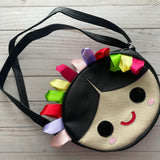 Mexican Doll Lele Kawaii Crossbody Faux Leather Purse at Sew Bonita in Corpus Christi, TX.