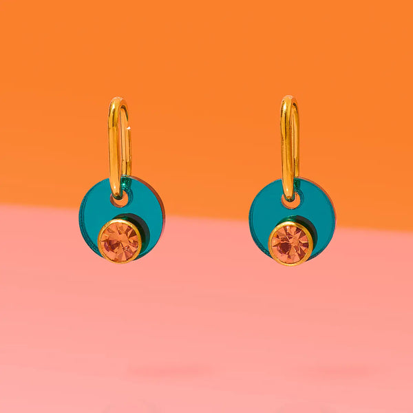 Deco Glam Medallion Oval Hoops- Turquoise