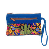 Cactus Embroidered Floral Suede Wristlet Bag