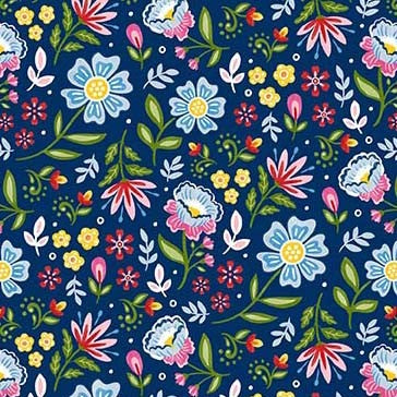 F2082 Folkloric Flowers - Navy